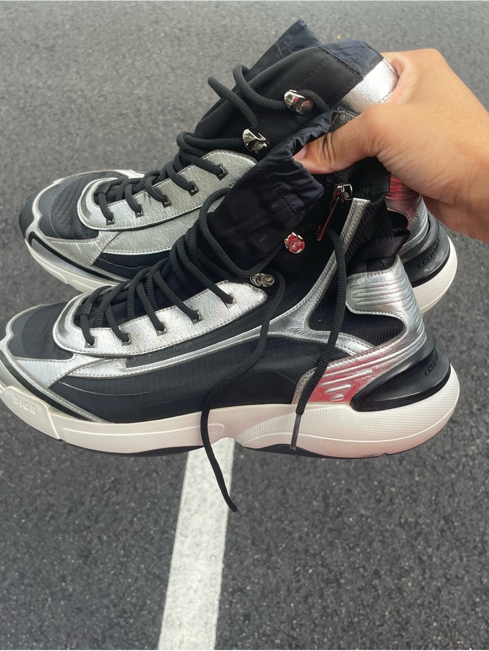 Men's Black and Silver High-Top Fashion Sneakers with Metallic Accents